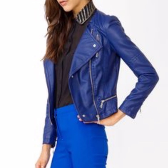 forever 21 blue leather jacket